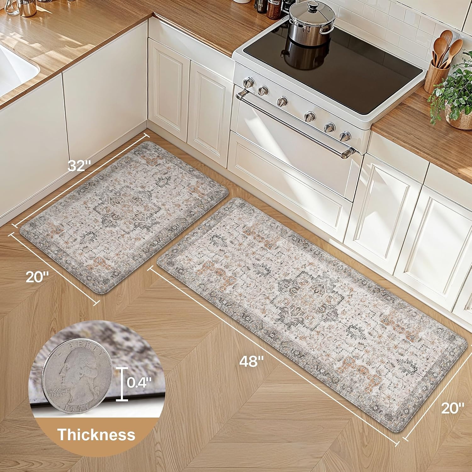image:imageGENIMO Anti Fatigue Kitchen Mats for Floor 2PCS Cushioned Standing Mats 173x47amp173x30 Light Taupe Brown vintage boho rug set waterproof nonslip easyclean for home laundry sink farmhouseLight Taupe Brown