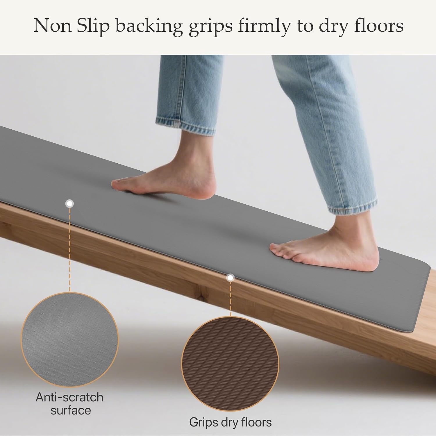 image:imageGENIMO Anti Fatigue Kitchen Mats for Floor 2PCS Cushioned Standing Mats 173x47amp173x30 Light Taupe Brown vintage boho rug set waterproof nonslip easyclean for home laundry sink farmhouseSlate Gray