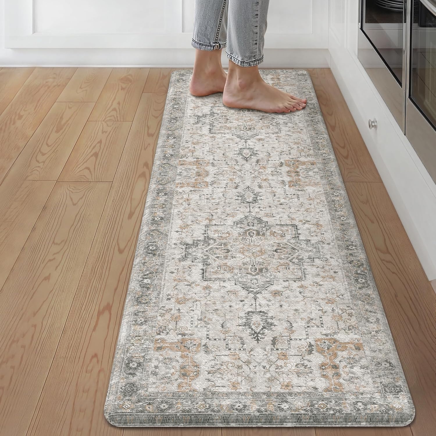 image:imageGENIMO Anti Fatigue Kitchen Mats for Floor 2PCS Cushioned Standing Mats 173x47amp173x30 Light Taupe Brown vintage boho rug set waterproof nonslip easyclean for home laundry sink farmhouseLight Taupe Brown
