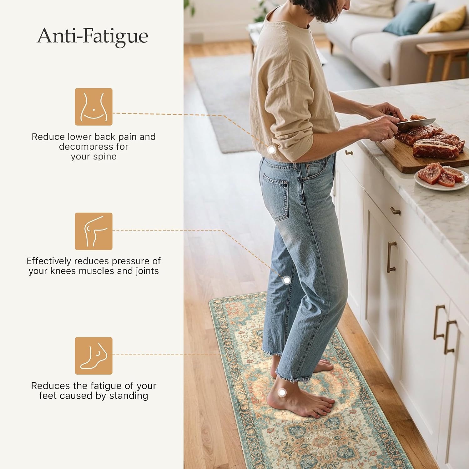 image:imageGENIMO Anti Fatigue Kitchen Mats for Floor 2PCS Cushioned Standing Mats 173x47amp173x30 Light Taupe Brown vintage boho rug set waterproof nonslip easyclean for home laundry sink farmhouseLake Blue