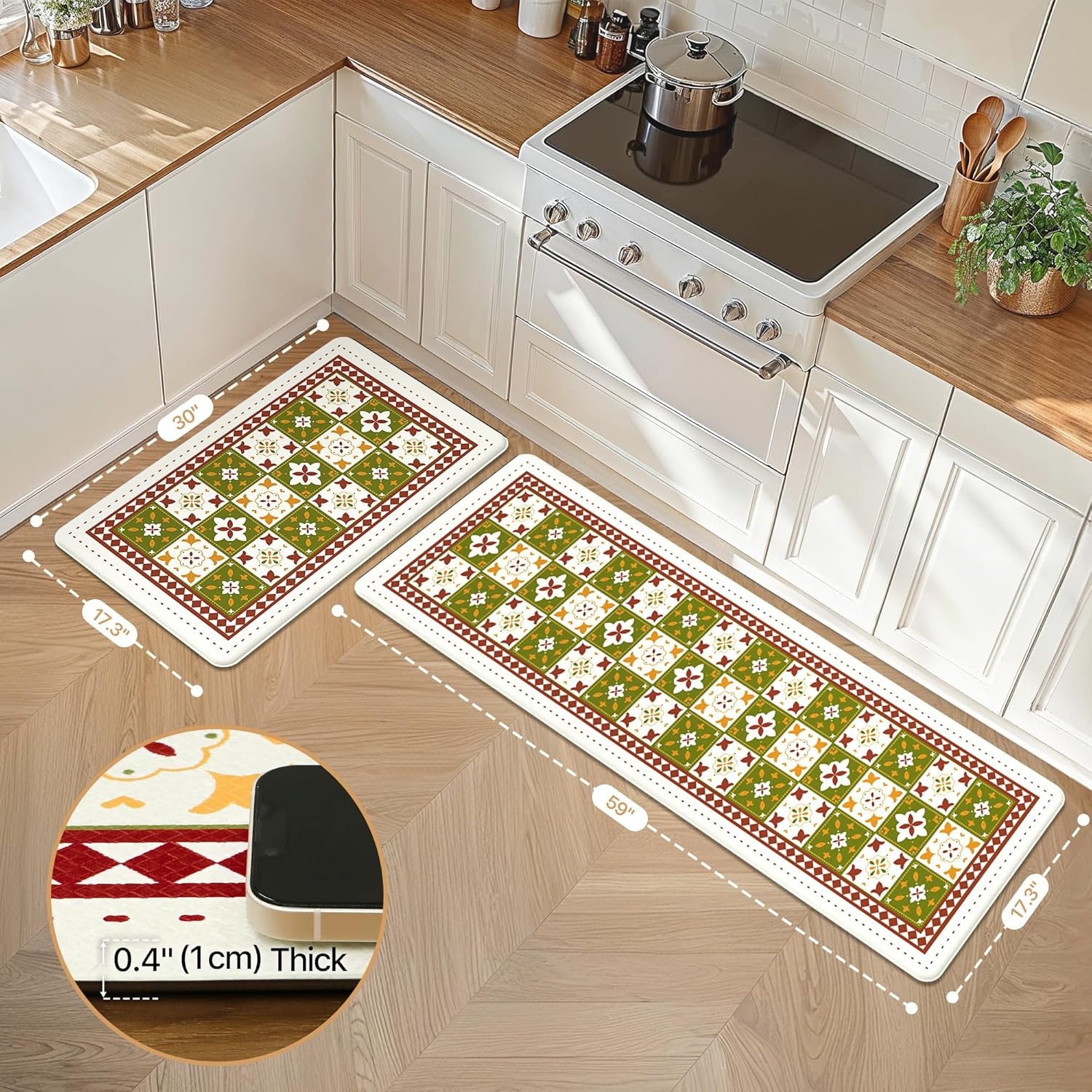 image:imageGENIMO Anti Fatigue Kitchen Mats for Floor 2PCS Cushioned Standing Mats 173x47amp173x30 Light Taupe Brown vintage boho rug set waterproof nonslip easyclean for home laundry sink farmhouseDgreen