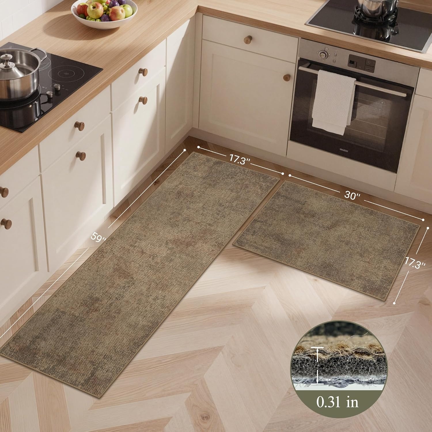 image:imageGENIMO Anti Fatigue Kitchen Mats for Floor 2PCS Cushioned Standing Mats 173x47amp173x30 Light Taupe Brown vintage boho rug set waterproof nonslip easyclean for home laundry sink farmhouseJute