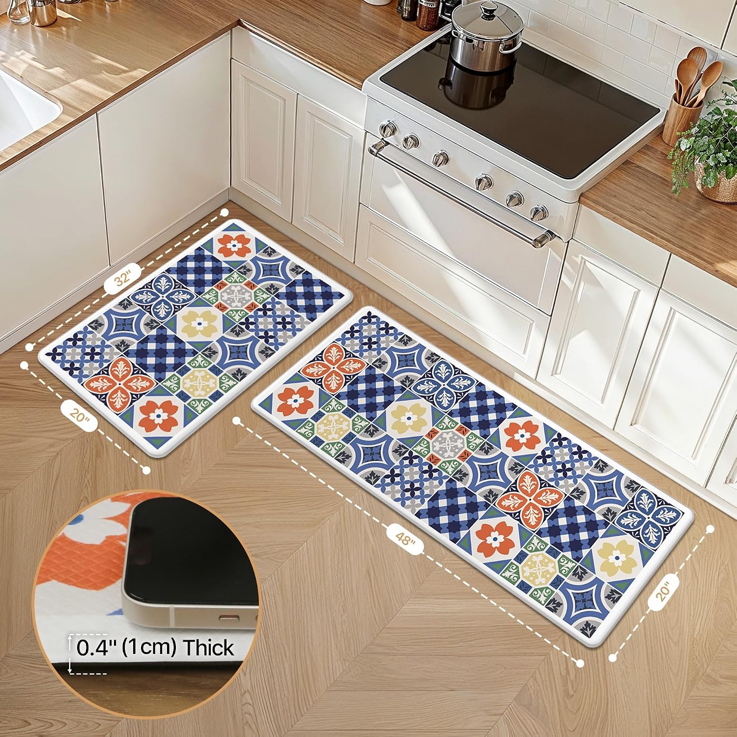 image:imageGENIMO Anti Fatigue Kitchen Mats for Floor 2PCS Cushioned Standing Mats 173x47amp173x30 Light Taupe Brown vintage boho rug set waterproof nonslip easyclean for home laundry sink farmhouseAblue