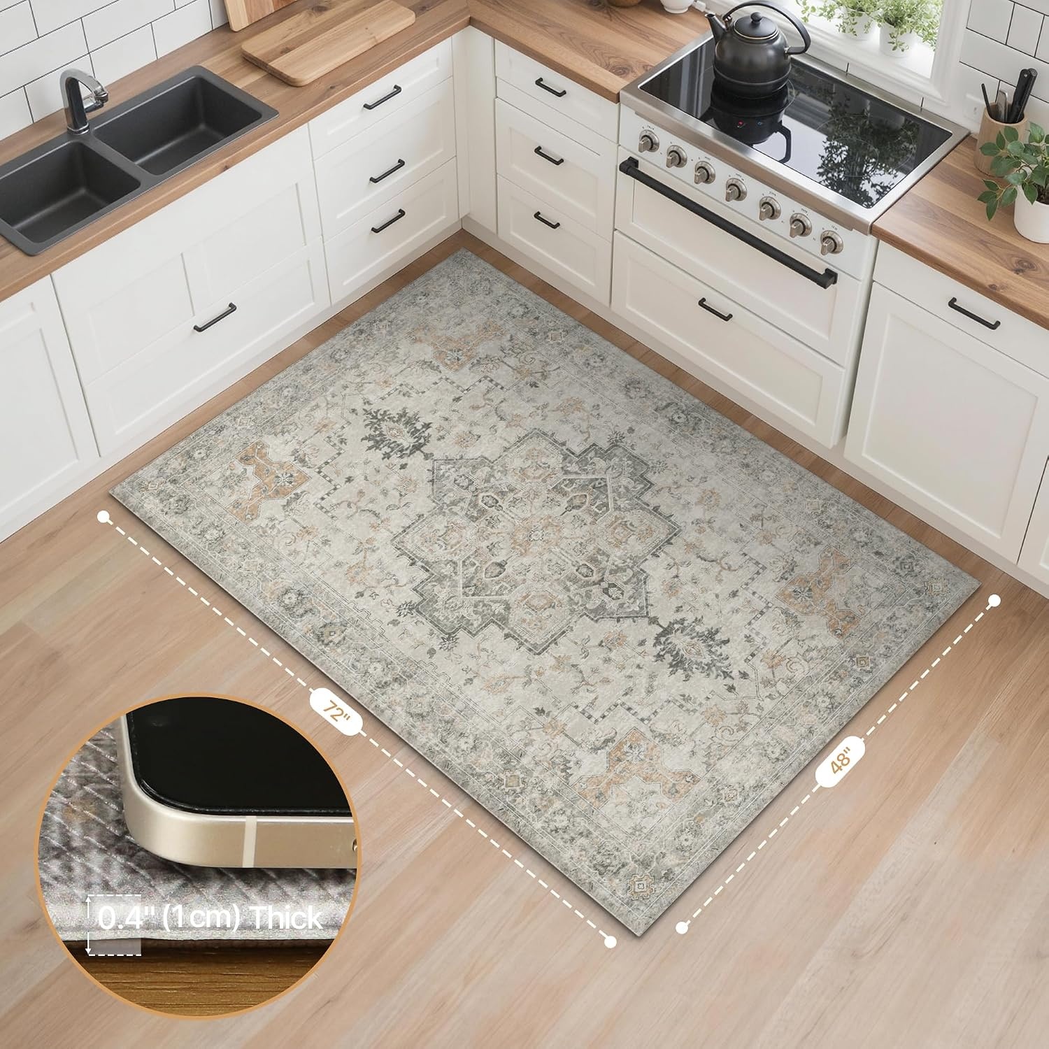 image:imageGENIMO Anti Fatigue Kitchen Mats for Floor 2PCS Cushioned Standing Mats 173x47amp173x30 Light Taupe Brown vintage boho rug set waterproof nonslip easyclean for home laundry sink farmhouseLight Taupe Brown
