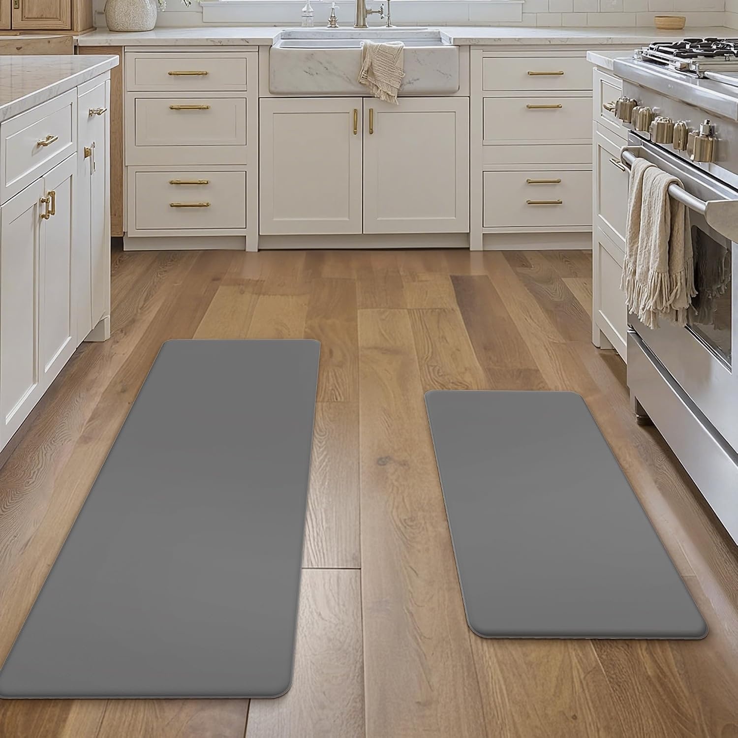 image:imageGENIMO Anti Fatigue Kitchen Mats for Floor 2PCS Cushioned Standing Mats 173x47amp173x30 Light Taupe Brown vintage boho rug set waterproof nonslip easyclean for home laundry sink farmhouseSlate Gray