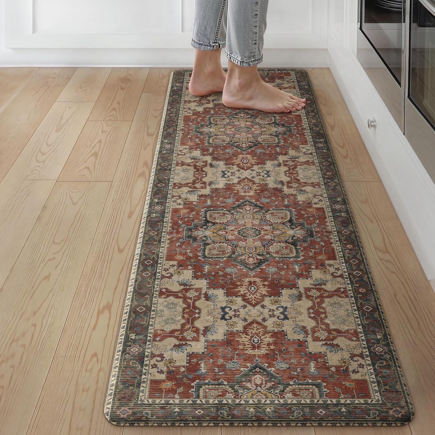 image:imageGENIMO Anti Fatigue Kitchen Mats for Floor 2PCS Cushioned Standing Mats 173x47amp173x30 Light Taupe Brown vintage boho rug set waterproof nonslip easyclean for home laundry sink farmhouseBordeaux Red