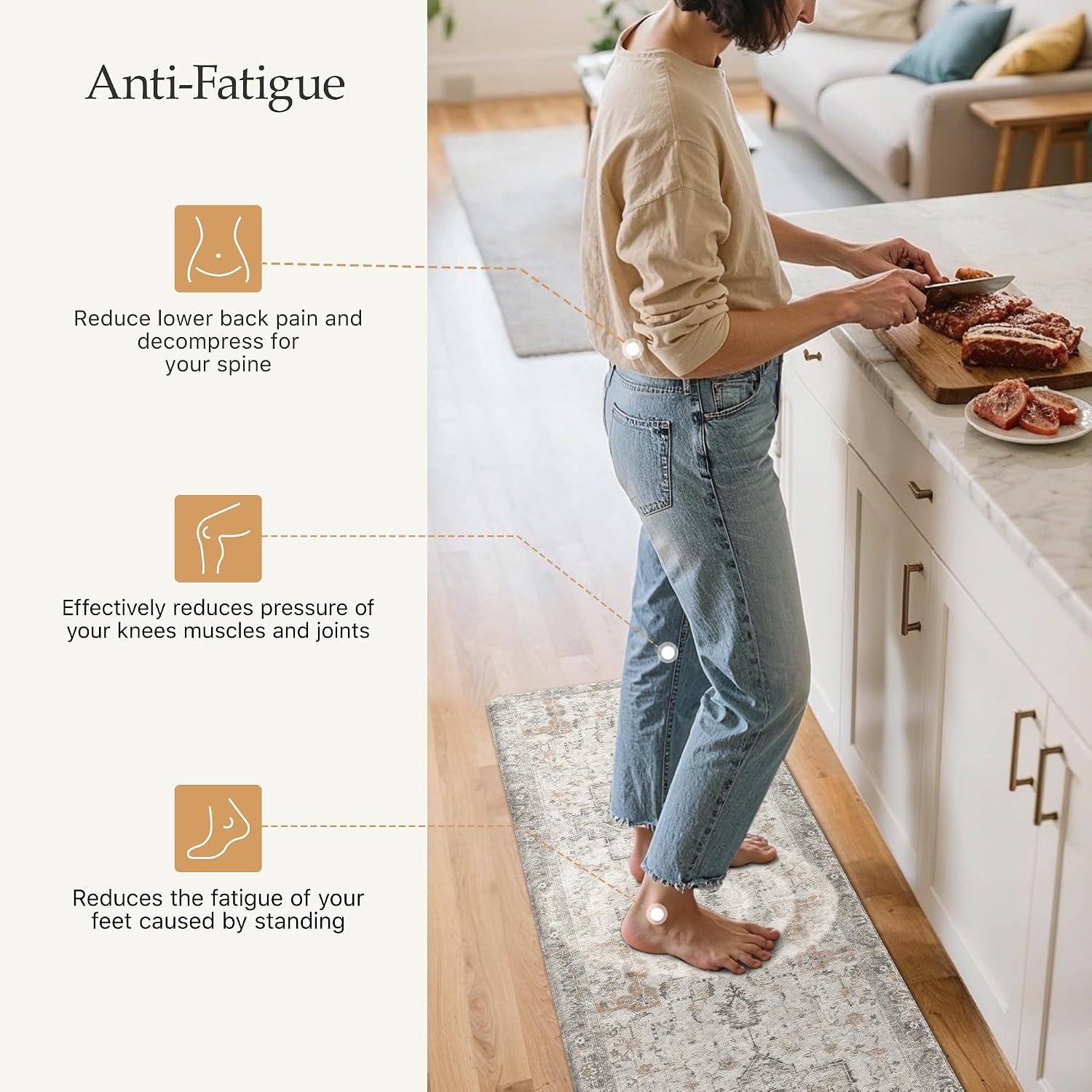 image:imageGENIMO Anti Fatigue Kitchen Mats for Floor 2PCS Cushioned Standing Mats 173x47amp173x30 Light Taupe Brown vintage boho rug set waterproof nonslip easyclean for home laundry sink farmhouseLight Taupe Brown