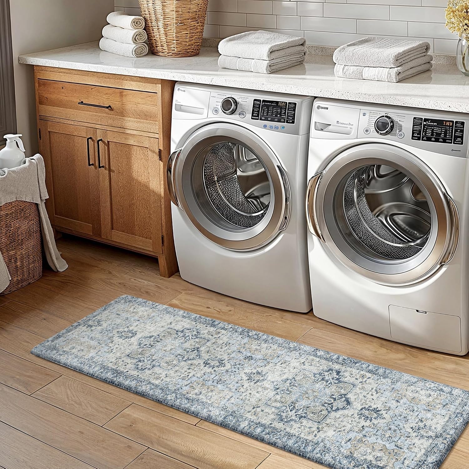 image:imageGENIMO Anti Fatigue Kitchen Mats for Floor 2PCS Cushioned Standing Mats 173x47amp173x30 Light Taupe Brown vintage boho rug set waterproof nonslip easyclean for home laundry sink farmhouseLight Blue