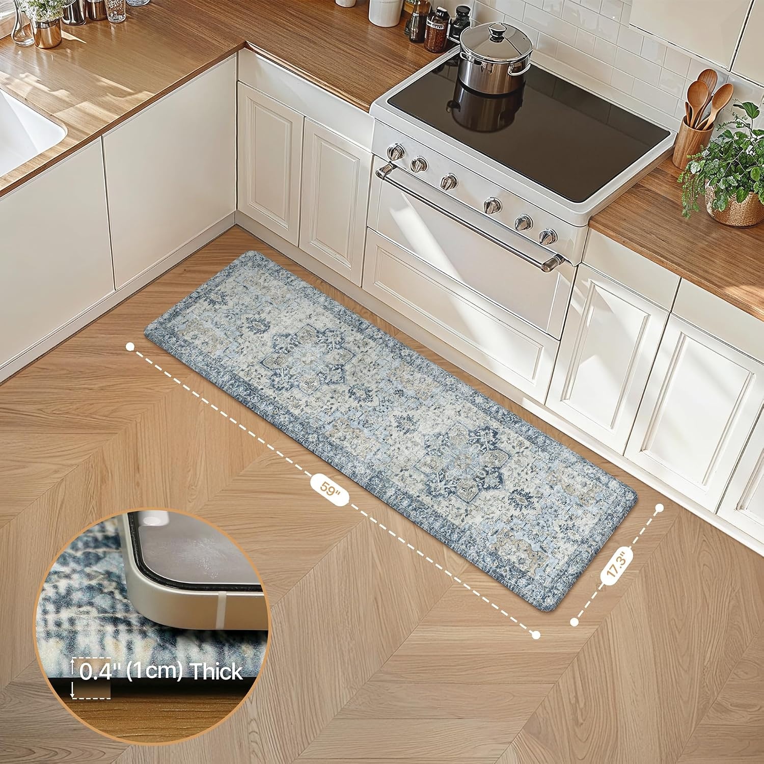 image:imageGENIMO Anti Fatigue Kitchen Mats for Floor 2PCS Cushioned Standing Mats 173x47amp173x30 Light Taupe Brown vintage boho rug set waterproof nonslip easyclean for home laundry sink farmhouseLight Blue