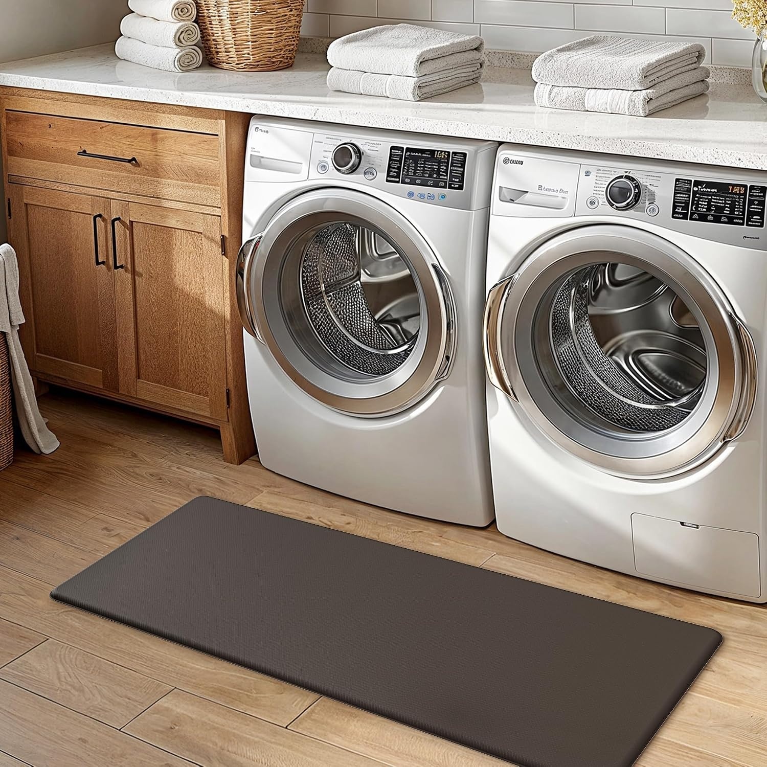 image:imageGENIMO Anti Fatigue Kitchen Mats for Floor 2PCS Cushioned Standing Mats 173x47amp173x30 Light Taupe Brown vintage boho rug set waterproof nonslip easyclean for home laundry sink farmhouseChocolate Brown