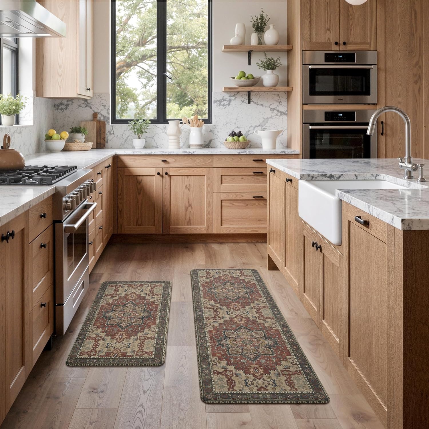 image:imageGENIMO Anti Fatigue Kitchen Mats for Floor 2PCS Cushioned Standing Mats 173x47amp173x30 Light Taupe Brown vintage boho rug set waterproof nonslip easyclean for home laundry sink farmhouseBordeaux Red