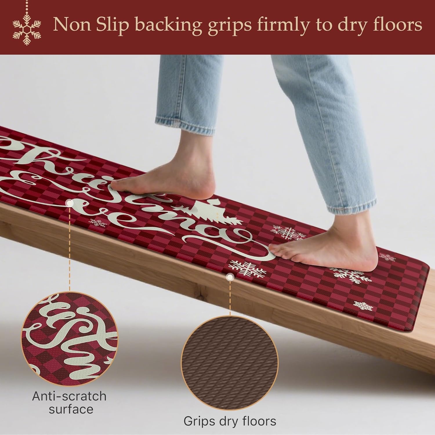 image:imageGENIMO Anti Fatigue Kitchen Mats for Floor 2PCS Cushioned Standing Mats 173x47amp173x30 Light Taupe Brown vintage boho rug set waterproof nonslip easyclean for home laundry sink farmhouseRed White