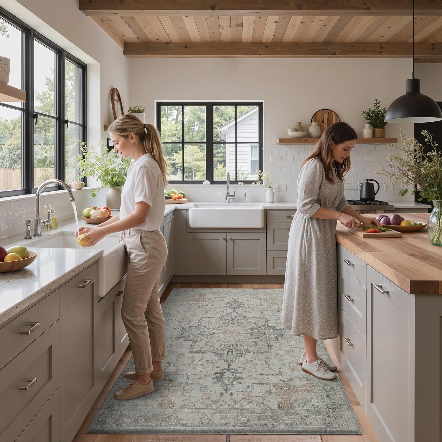 image:imageGENIMO Anti Fatigue Kitchen Mats for Floor 2PCS Cushioned Standing Mats 173x47amp173x30 Light Taupe Brown vintage boho rug set waterproof nonslip easyclean for home laundry sink farmhouseLight Taupe Brown