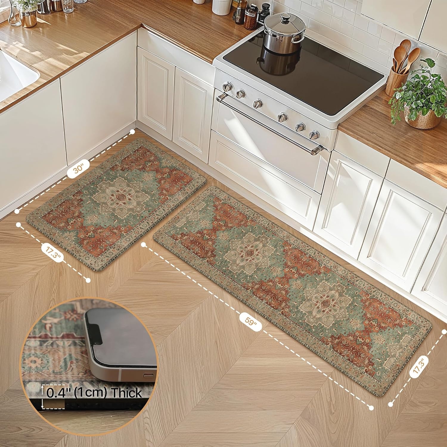 image:imageGENIMO Anti Fatigue Kitchen Mats for Floor 2PCS Cushioned Standing Mats 173x47amp173x30 Light Taupe Brown vintage boho rug set waterproof nonslip easyclean for home laundry sink farmhouseMulti Color