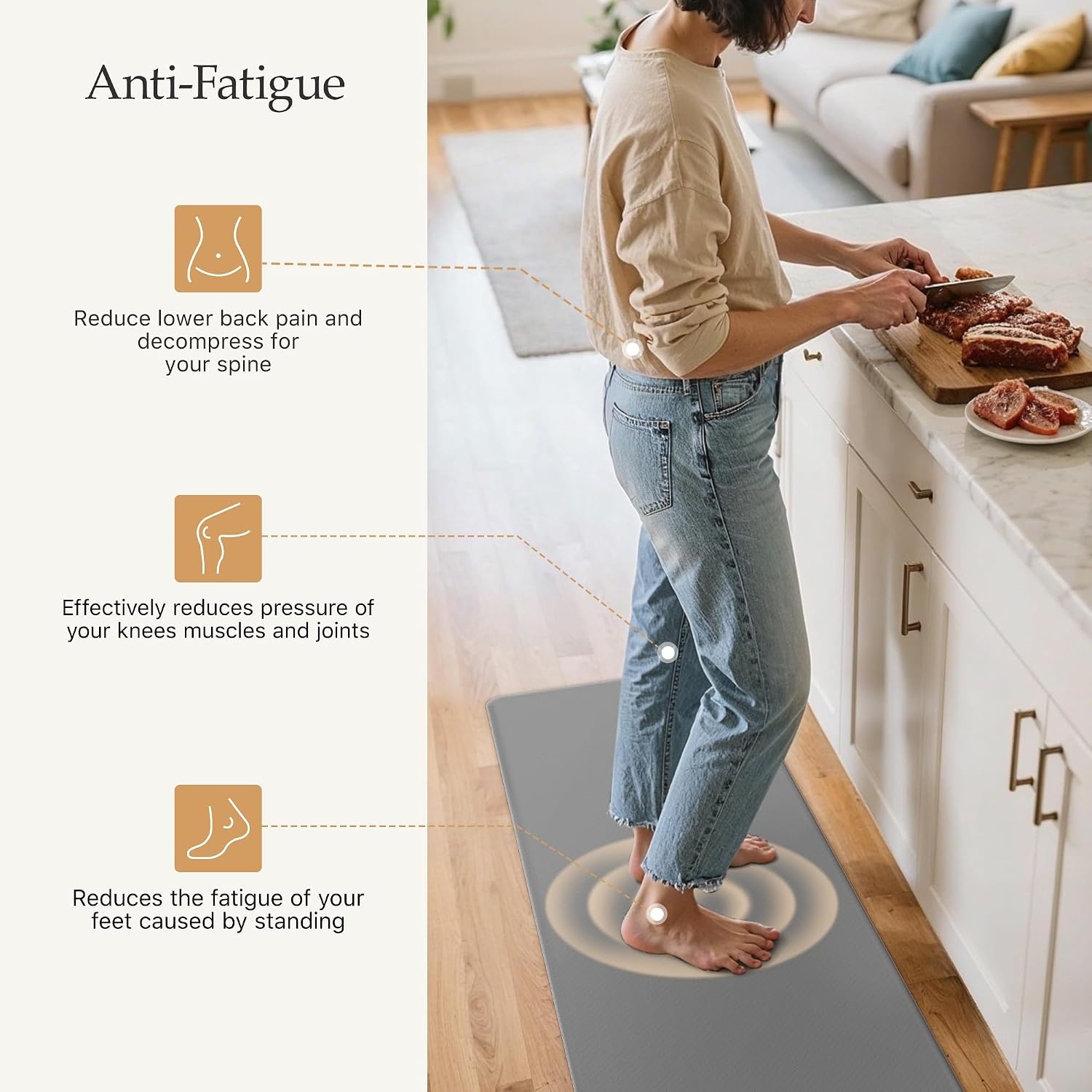 image:imageGENIMO Anti Fatigue Kitchen Mats for Floor 2PCS Cushioned Standing Mats 173x47amp173x30 Light Taupe Brown vintage boho rug set waterproof nonslip easyclean for home laundry sink farmhouseSlate Gray