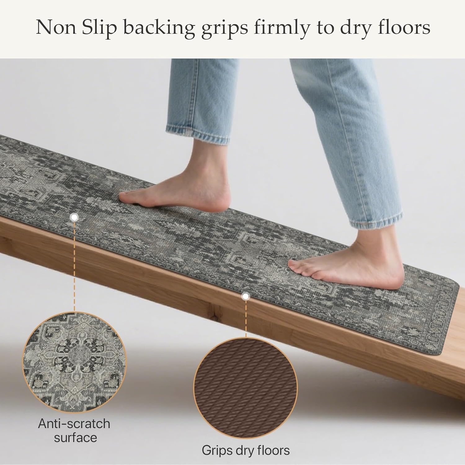 image:imageGENIMO Anti Fatigue Kitchen Mats for Floor 2PCS Cushioned Standing Mats 173x47amp173x30 Light Taupe Brown vintage boho rug set waterproof nonslip easyclean for home laundry sink farmhouseDark Gray