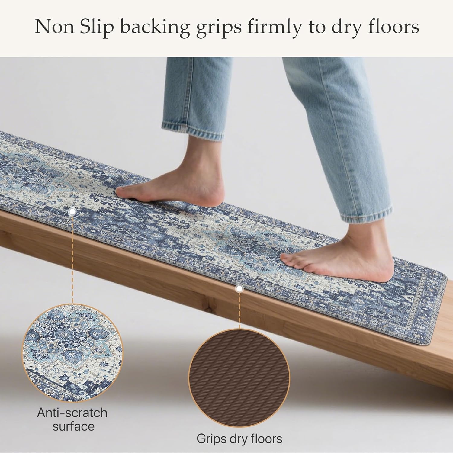 image:imageGENIMO Anti Fatigue Kitchen Mats for Floor 2PCS Cushioned Standing Mats 173x47amp173x30 Light Taupe Brown vintage boho rug set waterproof nonslip easyclean for home laundry sink farmhouseSoft Blue Violet