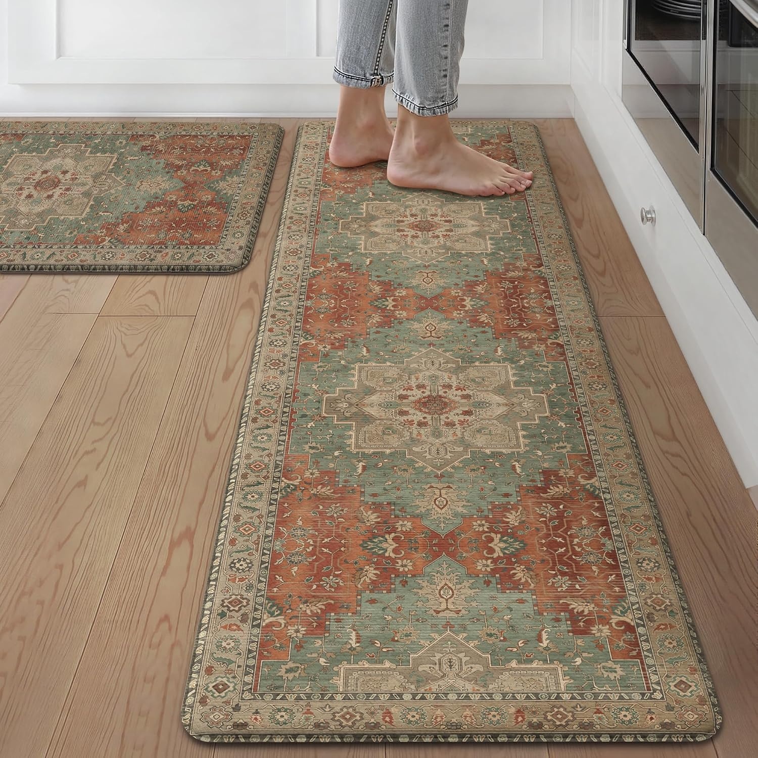 image:imageGENIMO Anti Fatigue Kitchen Mats for Floor 2PCS Cushioned Standing Mats 173x47amp173x30 Light Taupe Brown vintage boho rug set waterproof nonslip easyclean for home laundry sink farmhouseMulti Color