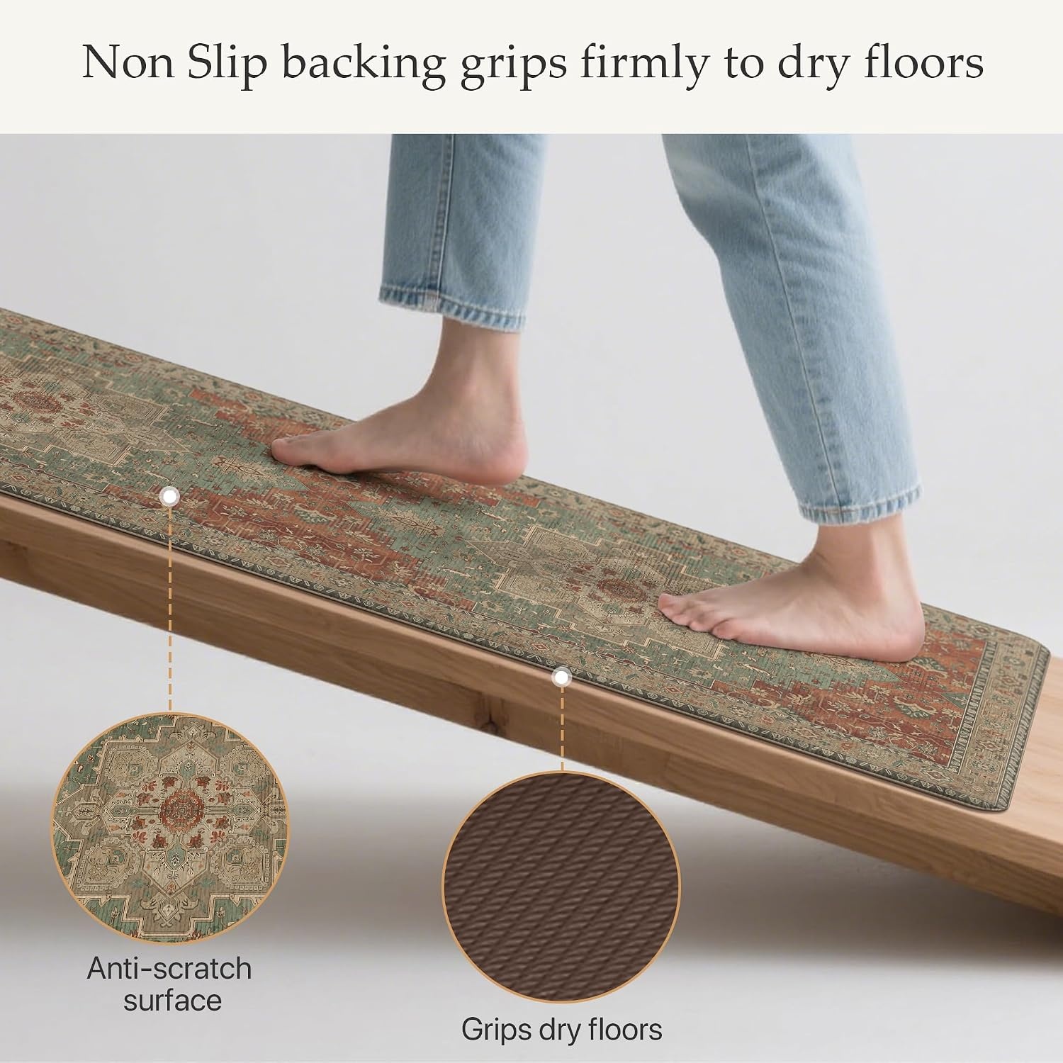 image:imageGENIMO Anti Fatigue Kitchen Mats for Floor 2PCS Cushioned Standing Mats 173x47amp173x30 Light Taupe Brown vintage boho rug set waterproof nonslip easyclean for home laundry sink farmhouseMulti Color