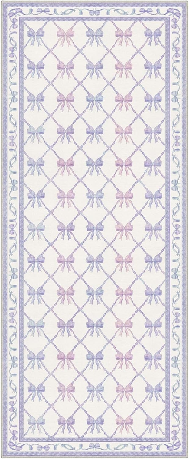 image:imageGENIMO Area Rugs 6X9 for Living Room Bedroom Machine Washable Non Slip Flower Bow Rug Low Pile Soft Cute Floral Rug for Dining Room Girls Room Nursery Room and Playroom Pink BowPurple Blue Bow
