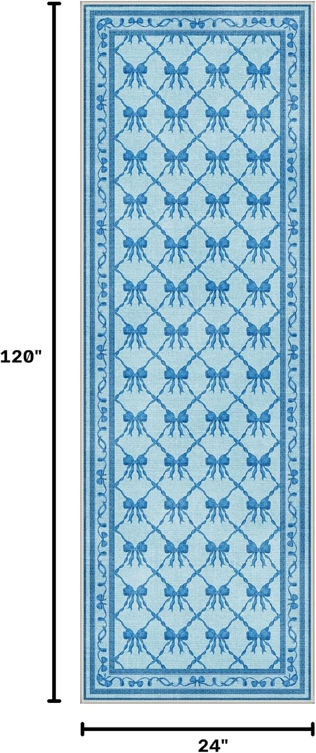 image:imageGENIMO Area Rugs 6X9 for Living Room Bedroom Machine Washable Non Slip Flower Bow Rug Low Pile Soft Cute Floral Rug for Dining Room Girls Room Nursery Room and Playroom Pink BowBlue Bow