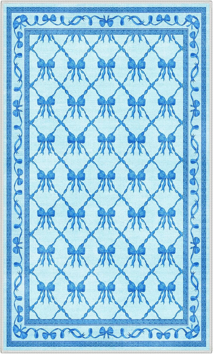 image:imageGENIMO Area Rugs 6X9 for Living Room Bedroom Machine Washable Non Slip Flower Bow Rug Low Pile Soft Cute Floral Rug for Dining Room Girls Room Nursery Room and Playroom Pink BowBlue Bow