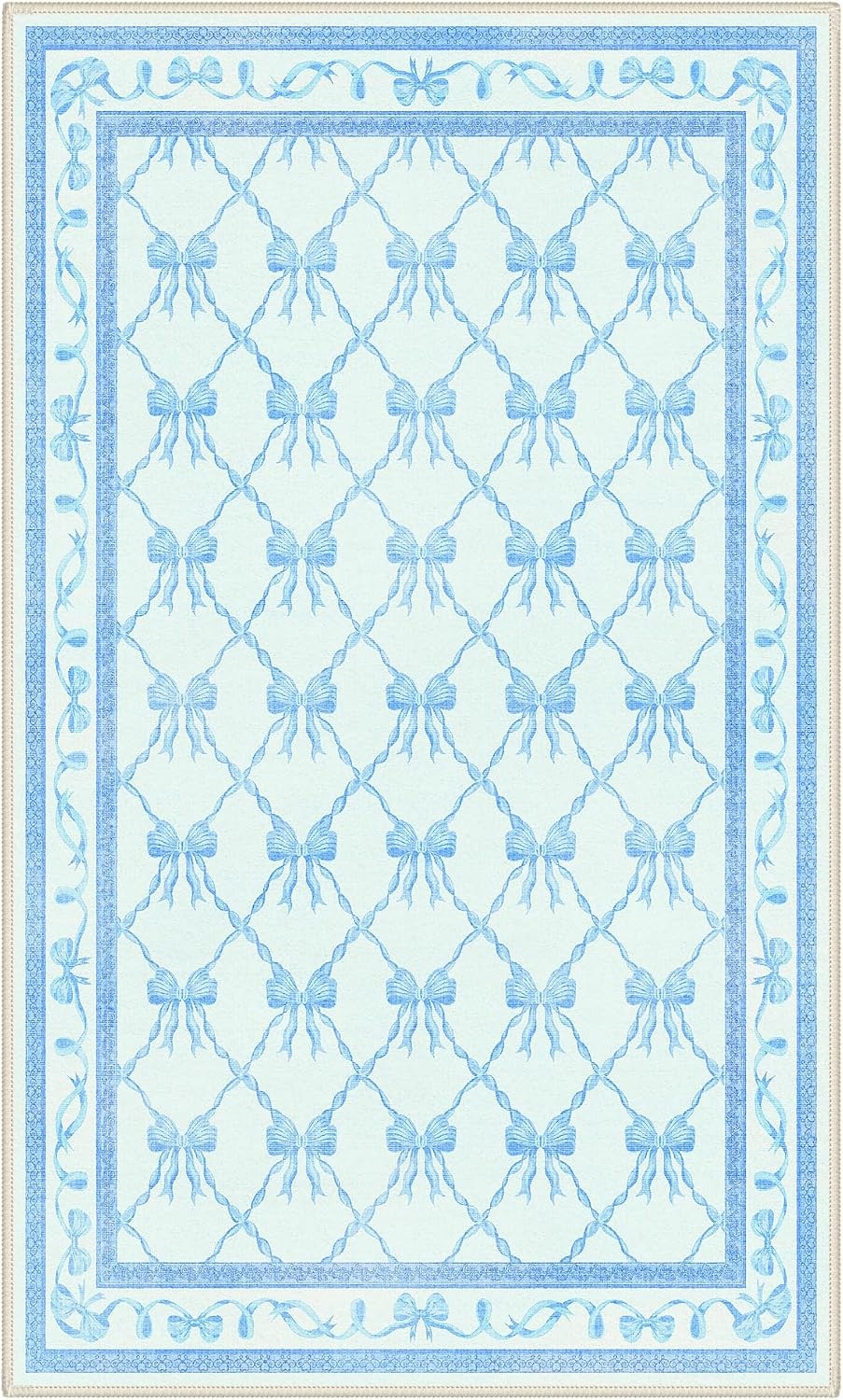 image:imageGENIMO Area Rugs 6X9 for Living Room Bedroom Machine Washable Non Slip Flower Bow Rug Low Pile Soft Cute Floral Rug for Dining Room Girls Room Nursery Room and Playroom Pink BowSky Blue Bow