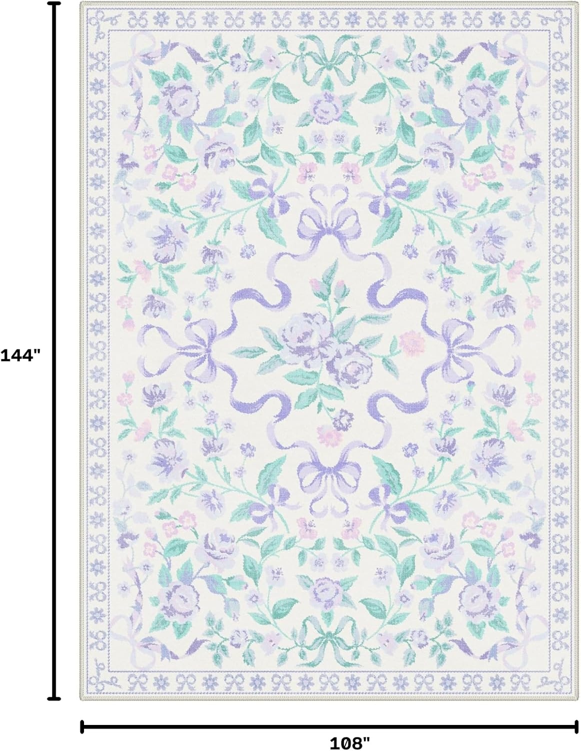 image:imageGENIMO Area Rugs 6X9 for Living Room Bedroom Machine Washable Non Slip Flower Bow Rug Low Pile Soft Cute Floral Rug for Dining Room Girls Room Nursery Room and Playroom Pink BowPurple Floral Bow