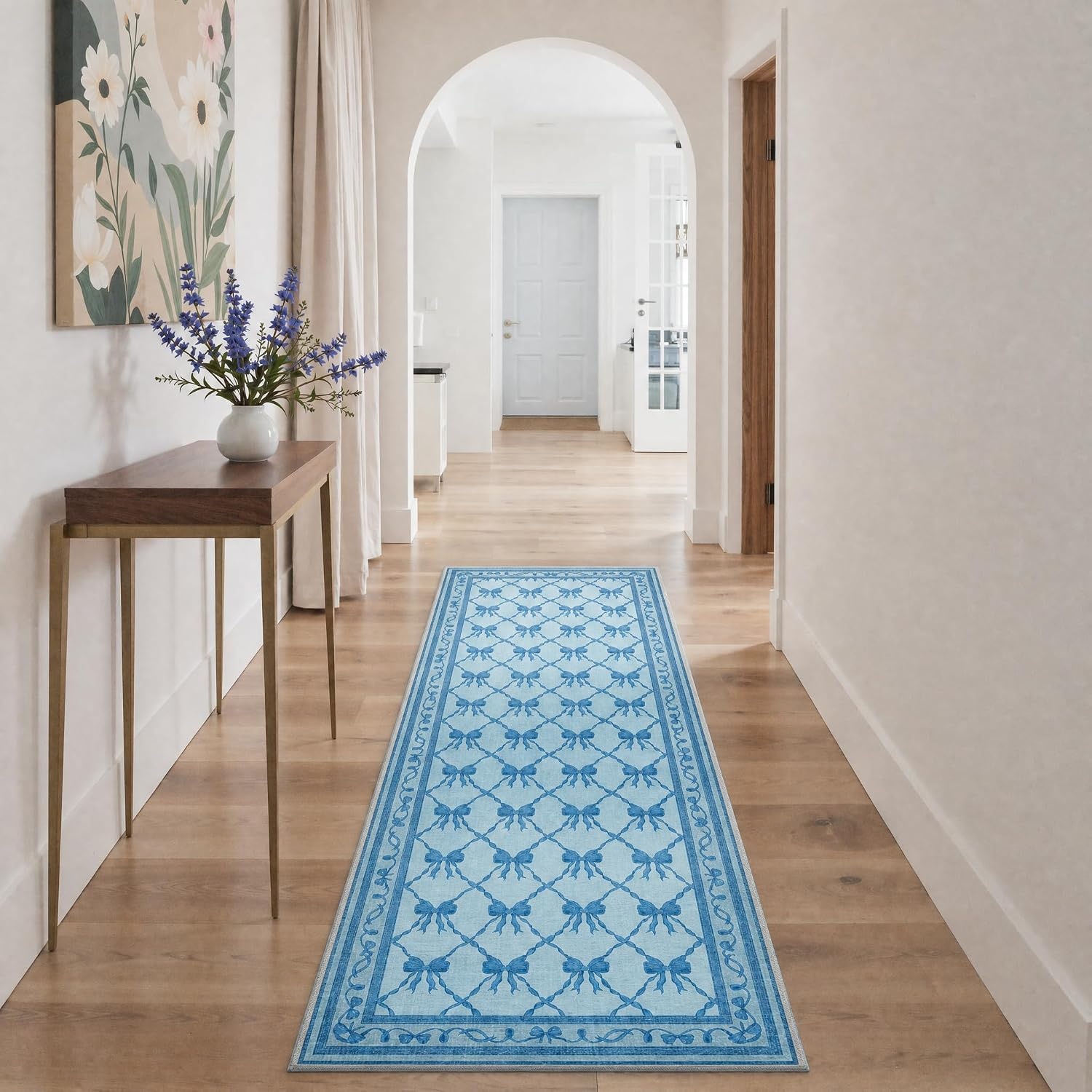 image:imageGENIMO Area Rugs 6X9 for Living Room Bedroom Machine Washable Non Slip Flower Bow Rug Low Pile Soft Cute Floral Rug for Dining Room Girls Room Nursery Room and Playroom Pink BowBlue Bow