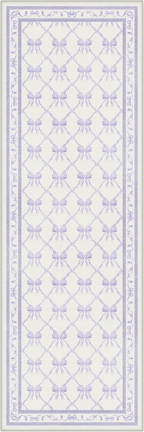 image:imageGENIMO Area Rugs 6X9 for Living Room Bedroom Machine Washable Non Slip Flower Bow Rug Low Pile Soft Cute Floral Rug for Dining Room Girls Room Nursery Room and Playroom Pink BowPurple Bow