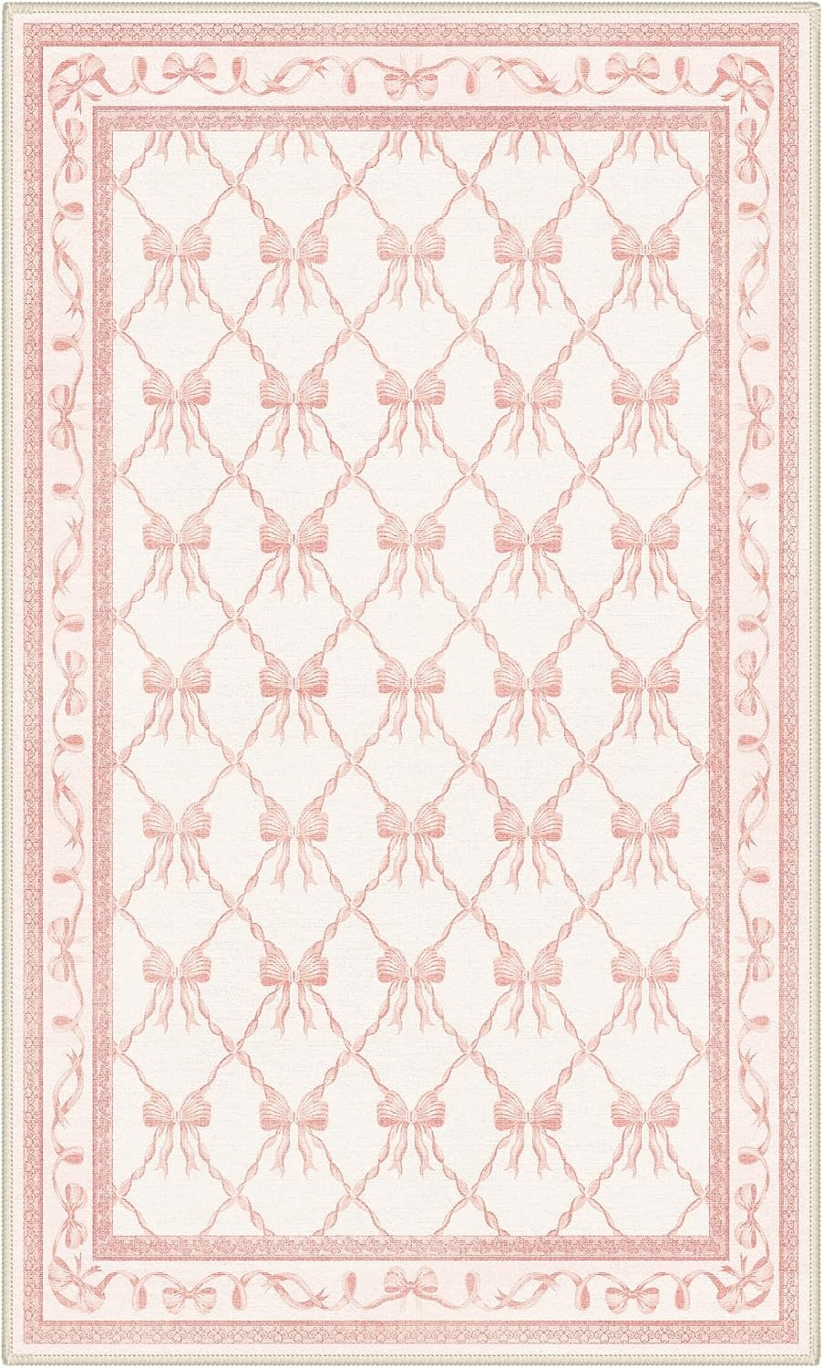image:imageGENIMO Area Rugs 6X9 for Living Room Bedroom Machine Washable Non Slip Flower Bow Rug Low Pile Soft Cute Floral Rug for Dining Room Girls Room Nursery Room and Playroom Pink BowPink Bow