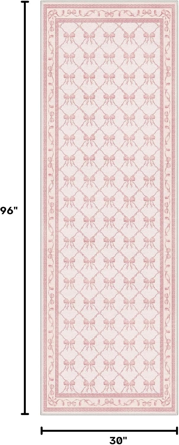 image:imageGENIMO Area Rugs 6X9 for Living Room Bedroom Machine Washable Non Slip Flower Bow Rug Low Pile Soft Cute Floral Rug for Dining Room Girls Room Nursery Room and Playroom Pink BowPink Bow