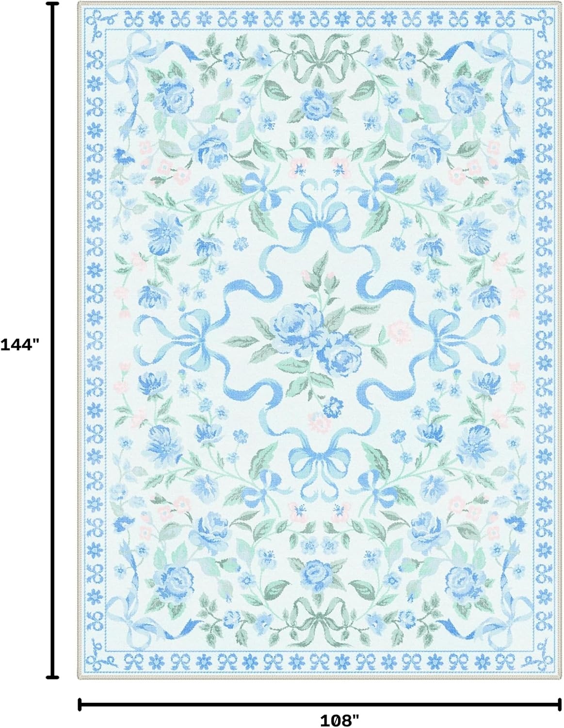 image:imageGENIMO Area Rugs 6X9 for Living Room Bedroom Machine Washable Non Slip Flower Bow Rug Low Pile Soft Cute Floral Rug for Dining Room Girls Room Nursery Room and Playroom Pink BowBlue Floral Bow
