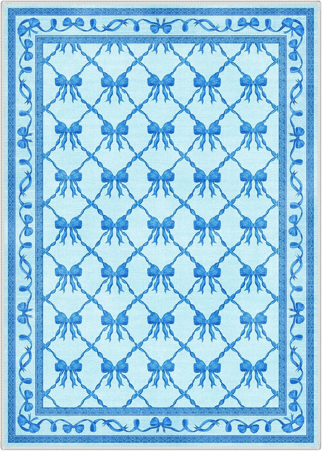 image:imageGENIMO Area Rugs 6X9 for Living Room Bedroom Machine Washable Non Slip Flower Bow Rug Low Pile Soft Cute Floral Rug for Dining Room Girls Room Nursery Room and Playroom Pink BowBlue Bow