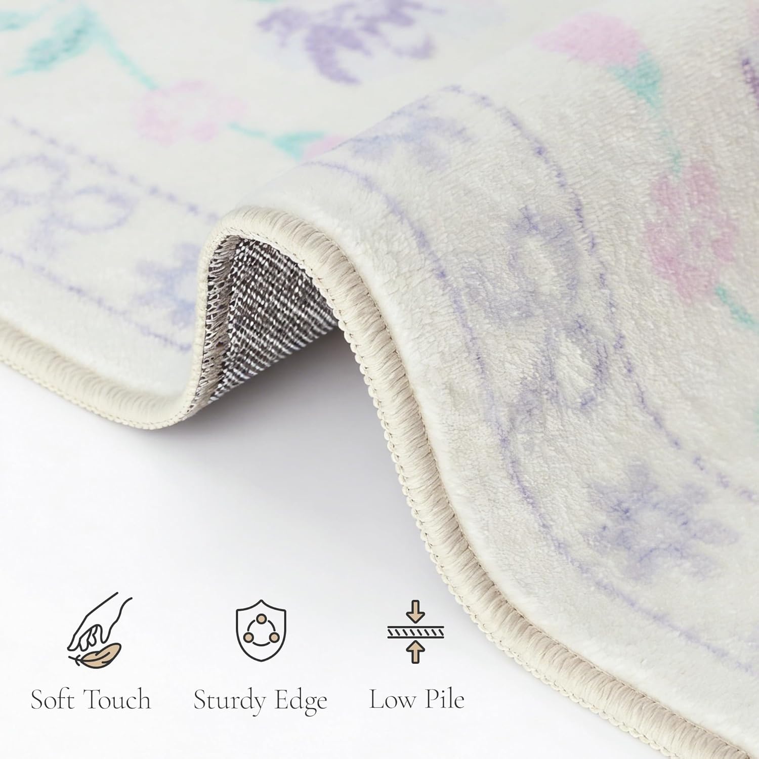 image:imageGENIMO Area Rugs 6X9 for Living Room Bedroom Machine Washable Non Slip Flower Bow Rug Low Pile Soft Cute Floral Rug for Dining Room Girls Room Nursery Room and Playroom Pink BowPurple Floral Bow