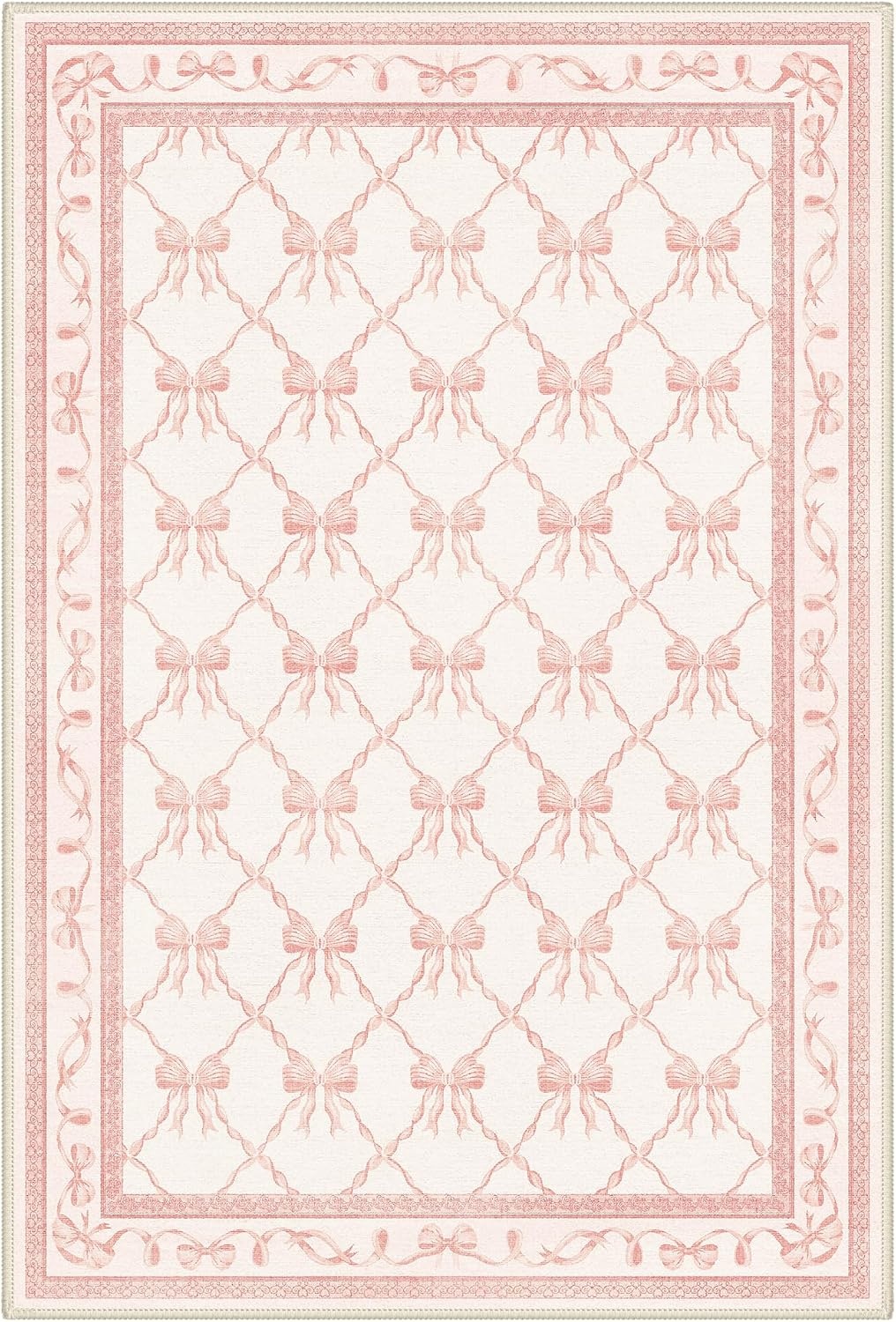 image:imageGENIMO Area Rugs 6X9 for Living Room Bedroom Machine Washable Non Slip Flower Bow Rug Low Pile Soft Cute Floral Rug for Dining Room Girls Room Nursery Room and Playroom Pink BowPink Bow