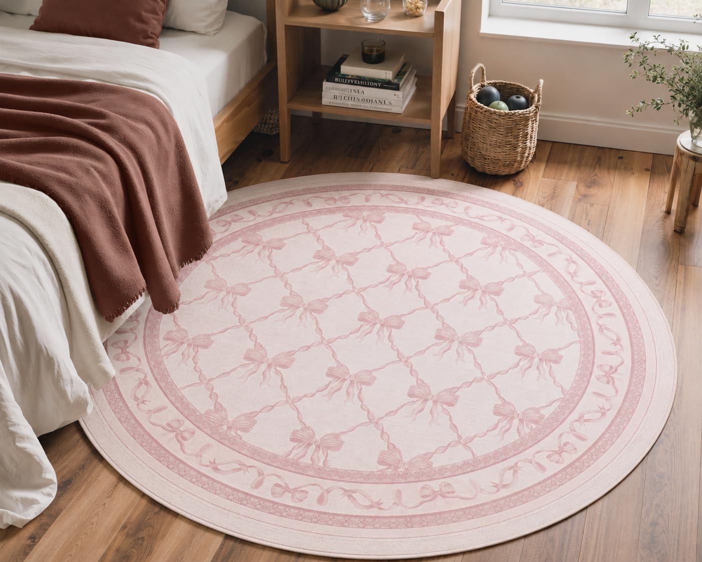 image:imageGENIMO Area Rugs 6X9 for Living Room Bedroom Machine Washable Non Slip Flower Bow Rug Low Pile Soft Cute Floral Rug for Dining Room Girls Room Nursery Room and Playroom Pink BowPink Bow