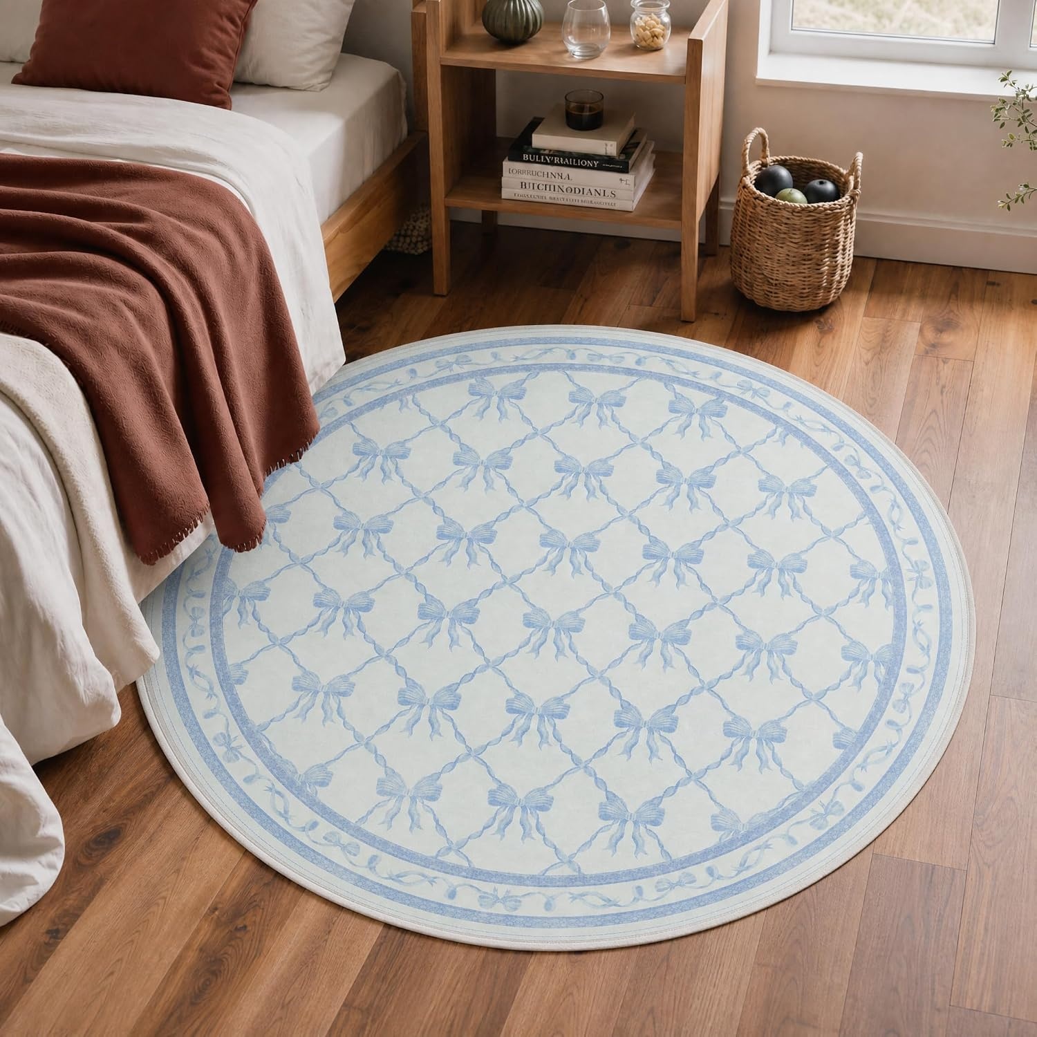 image:imageGENIMO Area Rugs 6X9 for Living Room Bedroom Machine Washable Non Slip Flower Bow Rug Low Pile Soft Cute Floral Rug for Dining Room Girls Room Nursery Room and Playroom Pink BowSky Blue Bow