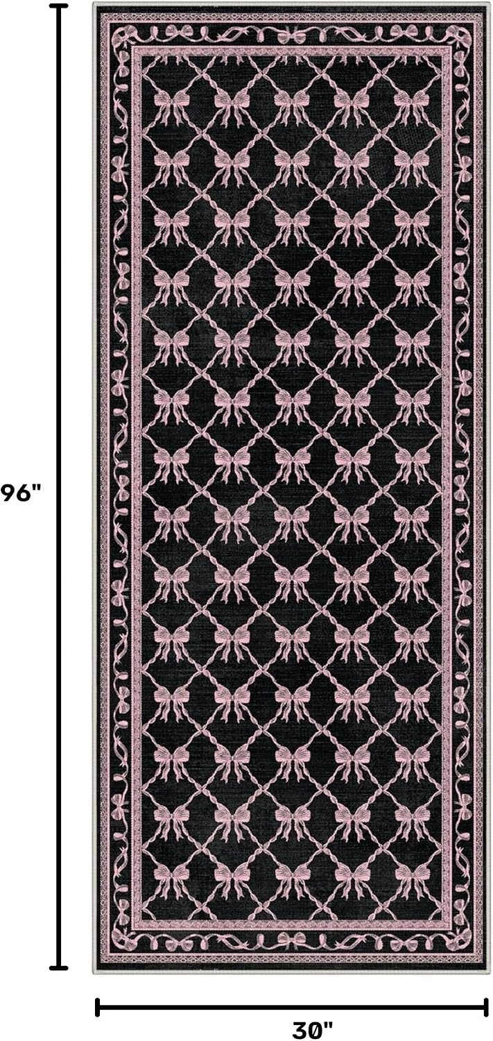 image:imageGENIMO Area Rugs 6X9 for Living Room Bedroom Machine Washable Non Slip Flower Bow Rug Low Pile Soft Cute Floral Rug for Dining Room Girls Room Nursery Room and Playroom Pink BowBlack Pink Bow