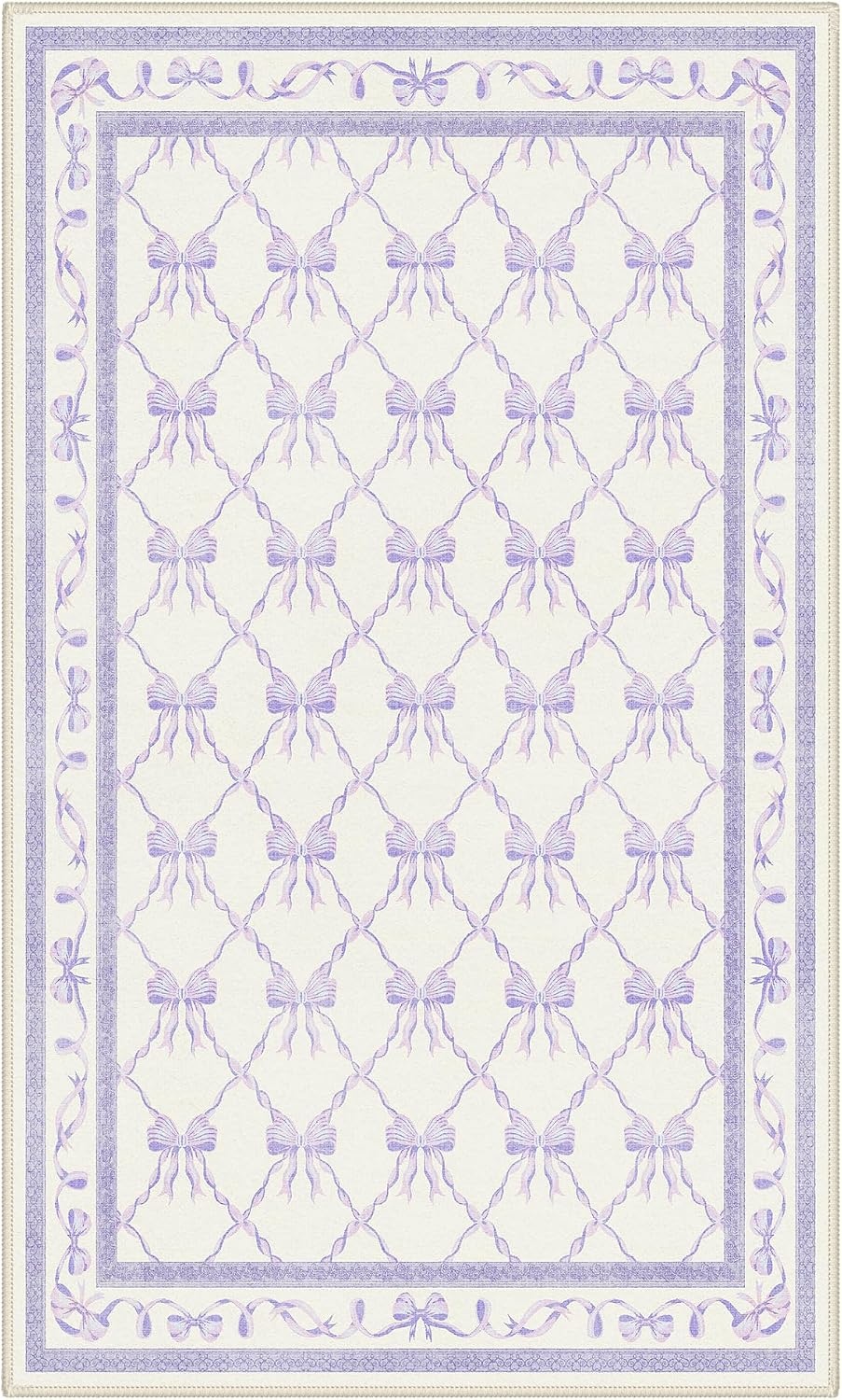 image:imageGENIMO Area Rugs 6X9 for Living Room Bedroom Machine Washable Non Slip Flower Bow Rug Low Pile Soft Cute Floral Rug for Dining Room Girls Room Nursery Room and Playroom Pink BowPurple Bow