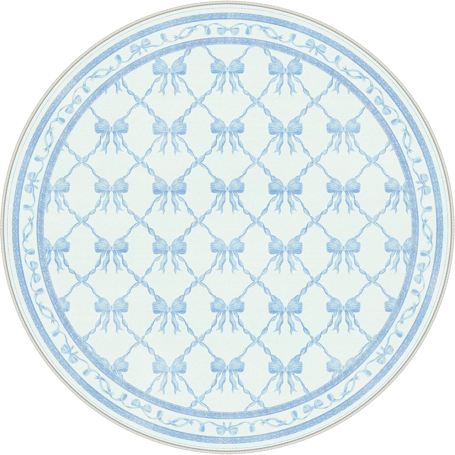 image:imageGENIMO Area Rugs 6X9 for Living Room Bedroom Machine Washable Non Slip Flower Bow Rug Low Pile Soft Cute Floral Rug for Dining Room Girls Room Nursery Room and Playroom Pink BowSky Blue Bow