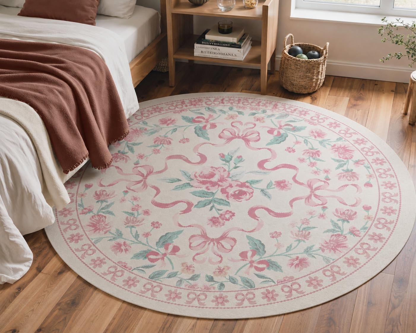 image:imageGENIMO Area Rugs 6X9 for Living Room Bedroom Machine Washable Non Slip Flower Bow Rug Low Pile Soft Cute Floral Rug for Dining Room Girls Room Nursery Room and Playroom Pink BowPink Floral Bow