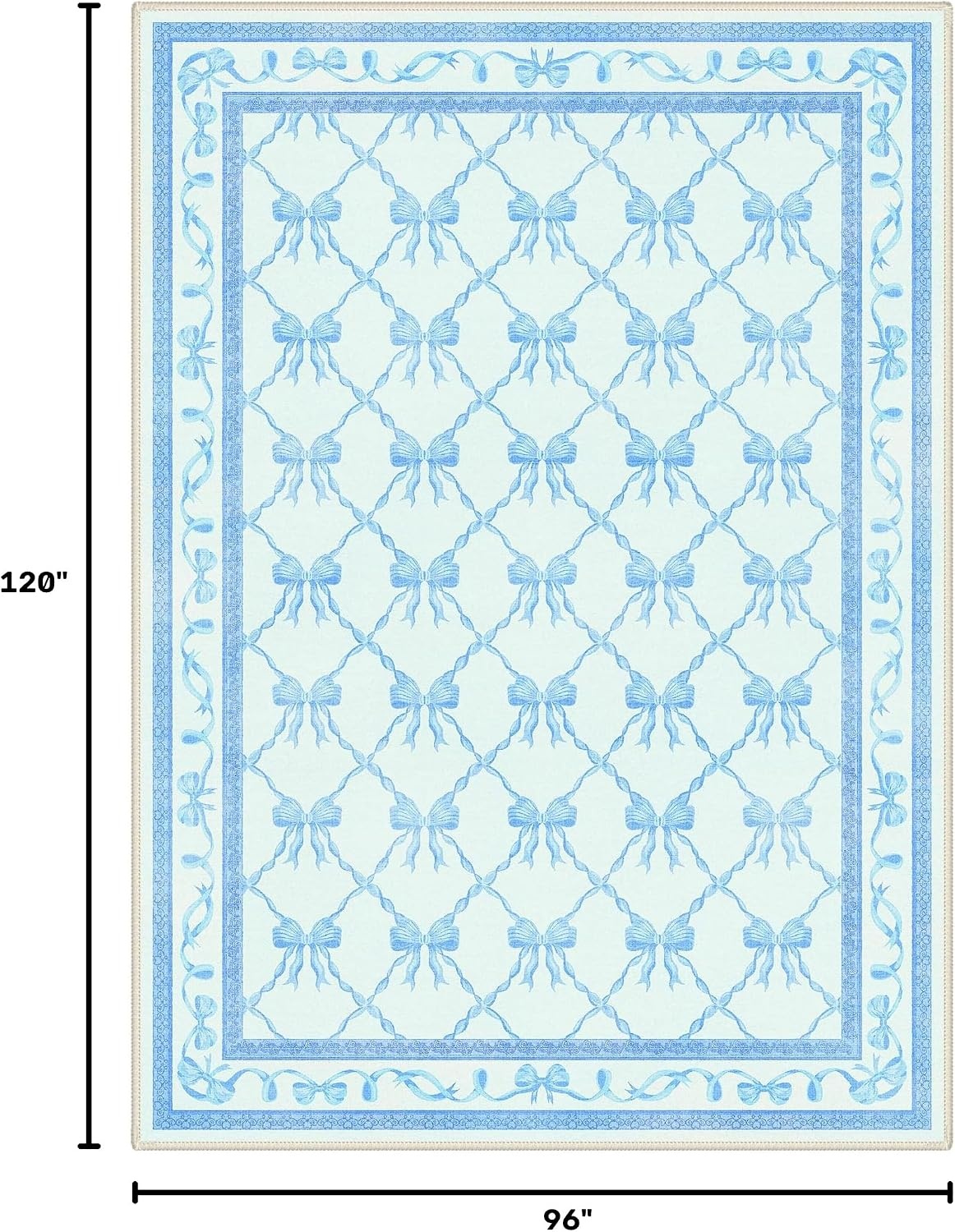 image:imageGENIMO Area Rugs 6X9 for Living Room Bedroom Machine Washable Non Slip Flower Bow Rug Low Pile Soft Cute Floral Rug for Dining Room Girls Room Nursery Room and Playroom Pink BowSky Blue Bow
