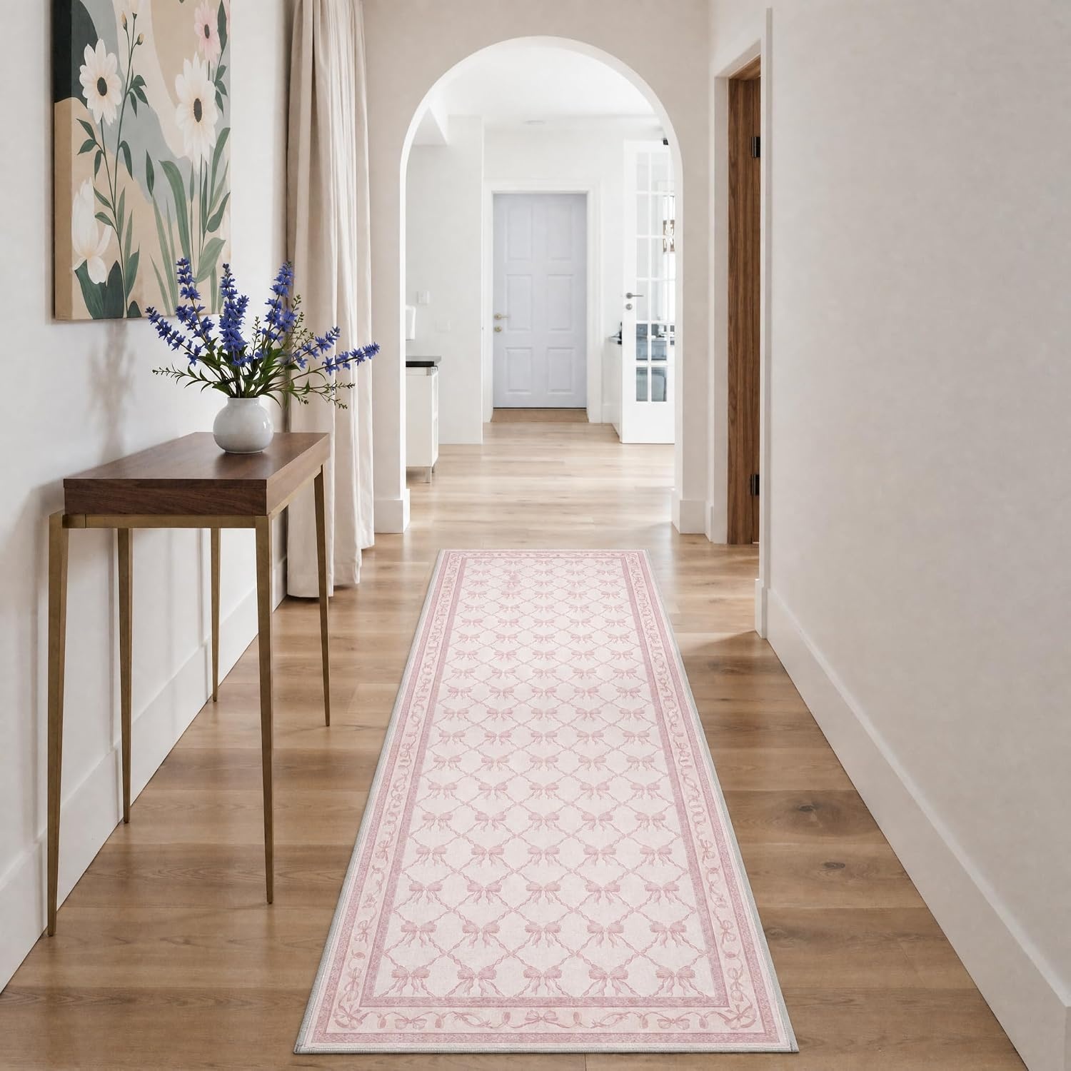 image:imageGENIMO Area Rugs 6X9 for Living Room Bedroom Machine Washable Non Slip Flower Bow Rug Low Pile Soft Cute Floral Rug for Dining Room Girls Room Nursery Room and Playroom Pink BowPink Bow