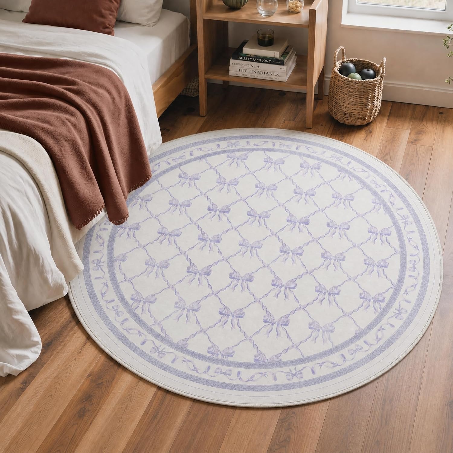 image:imageGENIMO Area Rugs 6X9 for Living Room Bedroom Machine Washable Non Slip Flower Bow Rug Low Pile Soft Cute Floral Rug for Dining Room Girls Room Nursery Room and Playroom Pink BowPurple Bow
