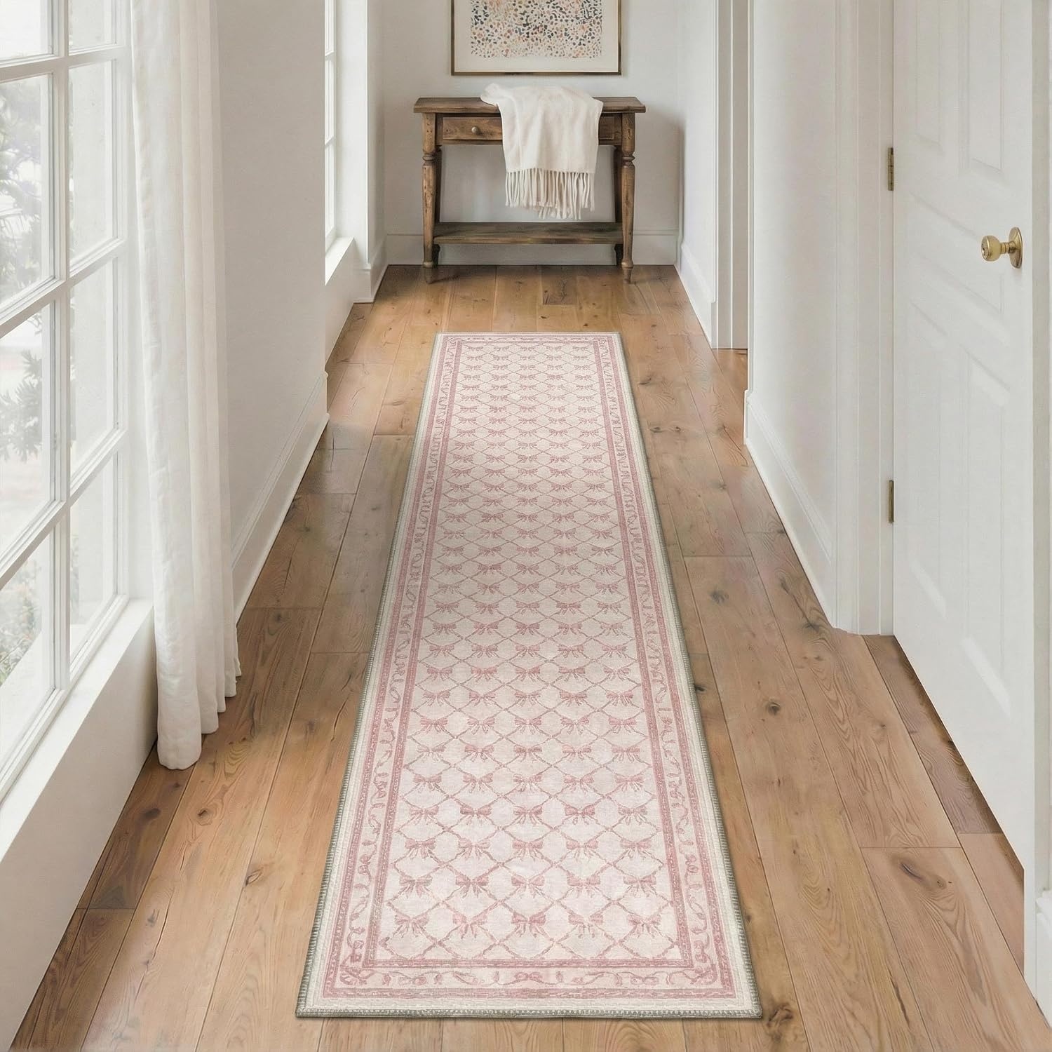 image:imageGENIMO Area Rugs 6X9 for Living Room Bedroom Machine Washable Non Slip Flower Bow Rug Low Pile Soft Cute Floral Rug for Dining Room Girls Room Nursery Room and Playroom Pink BowPink Bow
