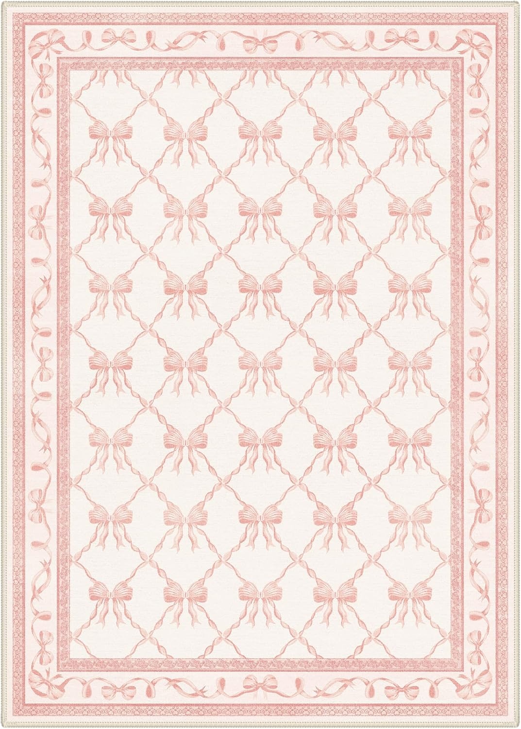 image:imageGENIMO Area Rugs 6X9 for Living Room Bedroom Machine Washable Non Slip Flower Bow Rug Low Pile Soft Cute Floral Rug for Dining Room Girls Room Nursery Room and Playroom Pink BowPink Bow