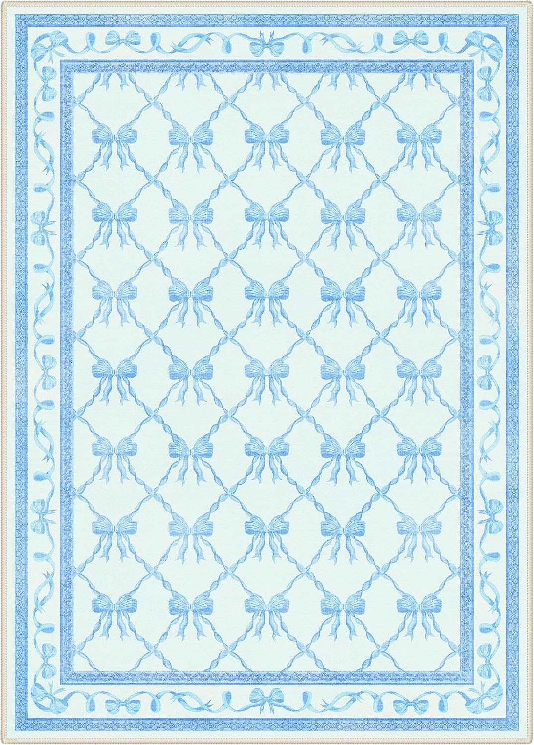 image:imageGENIMO Area Rugs 6X9 for Living Room Bedroom Machine Washable Non Slip Flower Bow Rug Low Pile Soft Cute Floral Rug for Dining Room Girls Room Nursery Room and Playroom Pink BowSky Blue Bow