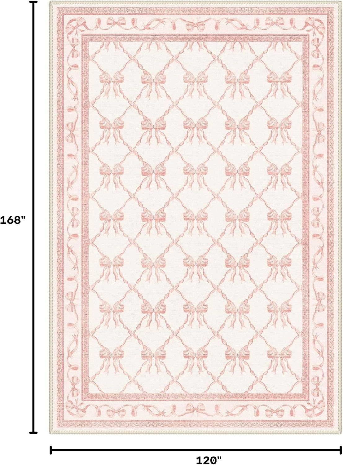 image:imageGENIMO Area Rugs 6X9 for Living Room Bedroom Machine Washable Non Slip Flower Bow Rug Low Pile Soft Cute Floral Rug for Dining Room Girls Room Nursery Room and Playroom Pink BowPink Bow