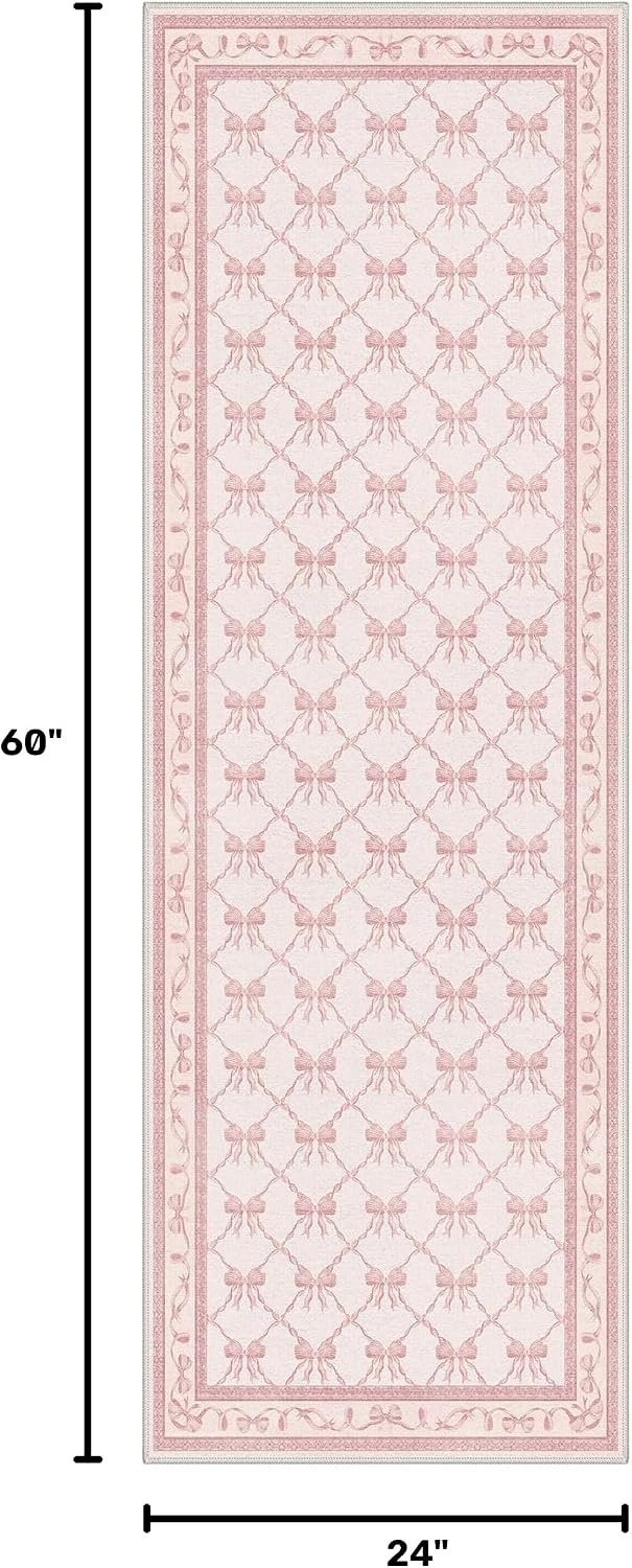 image:imageGENIMO Area Rugs 6X9 for Living Room Bedroom Machine Washable Non Slip Flower Bow Rug Low Pile Soft Cute Floral Rug for Dining Room Girls Room Nursery Room and Playroom Pink BowPink Bow